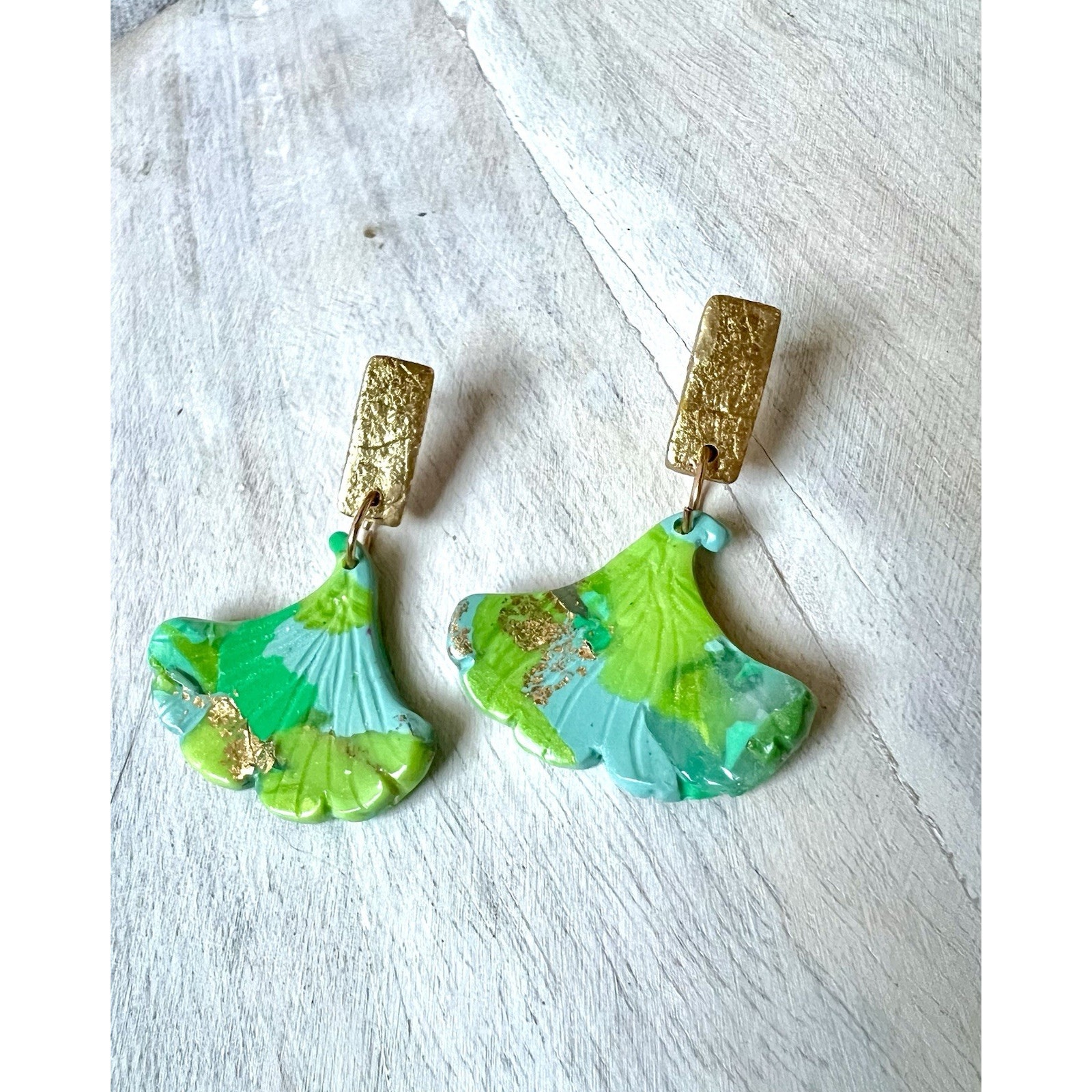 Earrings Statement Earrings Handcrafted Gold Green Dangle